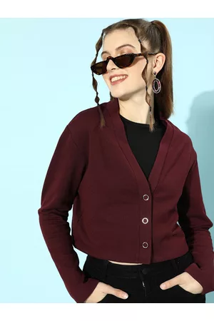 KASSUALLY Women Burgundy Solid Knitted Sweater