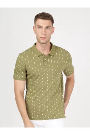 Lee Men Olive Green Printed Polo Collar Slim Fit T-shirt