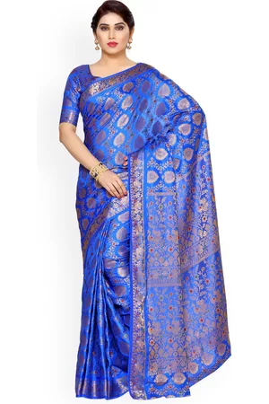 Mimosa Blue Art Silk Embellished Kanjeevaram Saree