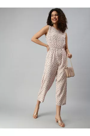 SHOWOFF Women Peach-Coloured & Black Printed Basic Jumpsuit