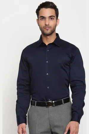 CANTABIL Men Navy Blue Original Satin Party Shirt