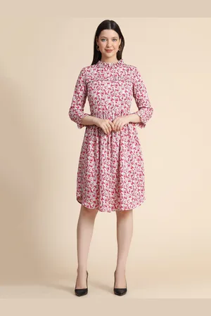 KERI PERRY Women White & Red Block Print Flared Dress