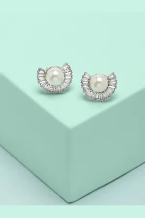Ami Silver-Plated Contemporary CZ-Studded Studs Earrings