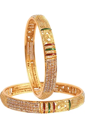 Jewar Mandi Set Of 2 Gold-Plated White AD & Cz Stone Studded Bangles