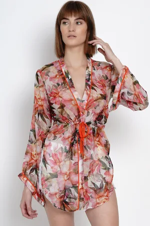 Erotissch Women Pink & Off-White Printed Mini Robe