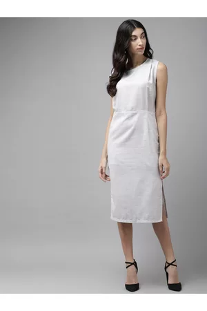 Cayman Women Grey Melange Solid Cotton Sheath Dress