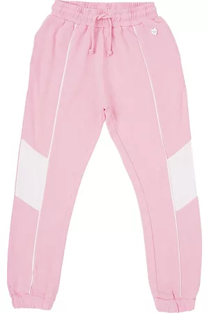 Pepe Jeans Girls Pink & White Straight-Fit Cotton Joggers
