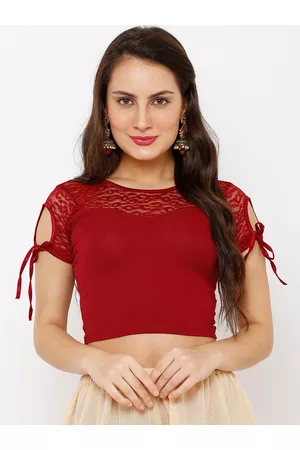SALWAR STUDIO Women Maroon Solid Stretchable Readymade Saree Blouse