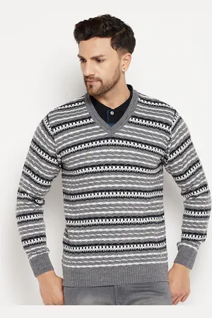 Duke Men Grey & Black Striped Striped Pullover