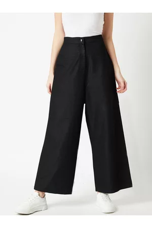 Miss Chase Women Black Regular Fit Solid Denim Parallel Trousers