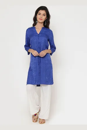 BE INDI Women Blue Ethnic Motifs Cotton Straight Kurta