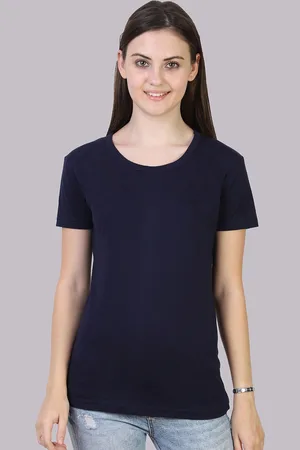 Fleximaa Women Navy Blue Running Cotton T-shirt