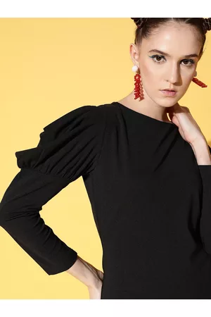 Sassafras Black Solid Power Shoulders Bodycon Dress