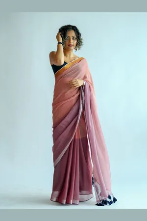 Buy Suta Pink Cotton Blend Solid Saree online