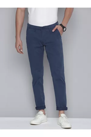 Flying Machine Men Navy Blue Comfort Slim Fit Chinos Trousers