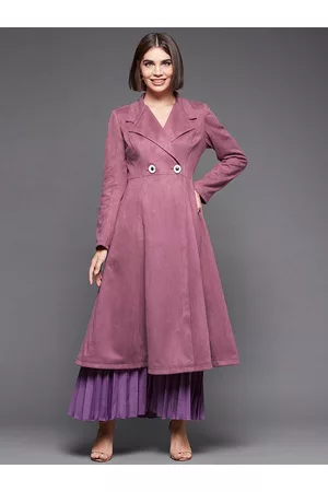 Miss Chase Women Mauve Suede Longline Princess Coat