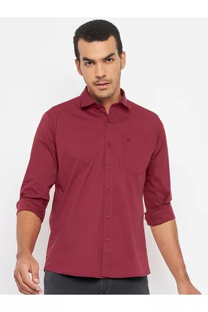 Duke Men Maroon Solid Cotton Slim Fit Casual Shirt
