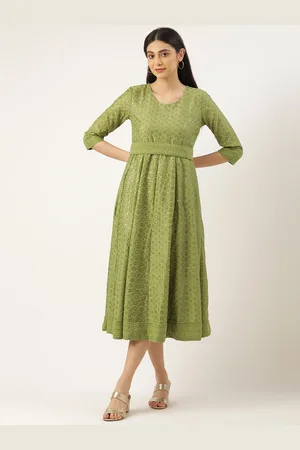 SWAGG INDIA Woman Ethnic Motifs Embroidered Ethnic Midi Dress