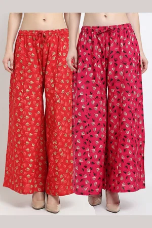Jinfo Women Red & Pink Set Of 2 Floral Printed Flared Fit Palazzo