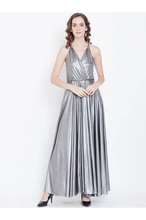 DODO & MOA Women Silver-Toned Solid Maxi Dress