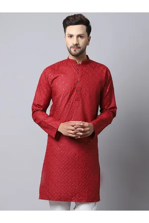 Kaifoo Men Maroon Embroidered Kurta