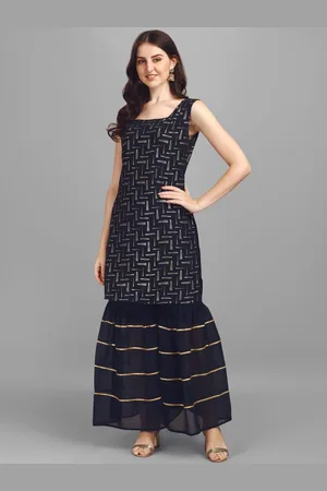 GUFRINA Women Blue Printed Kurta with Sharara