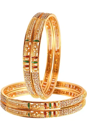 Jewar Mandi Set Of 4 Gold-Plated White AD & CZ Stone Studded Bangles