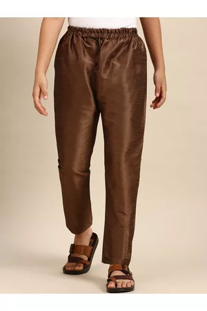 Sanwara Boys Brown Solid Art Silk Pyjama