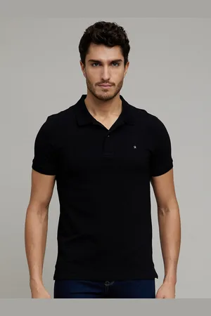 Celio Men Black Polo Collar Slim Fit Cotton T-shirt
