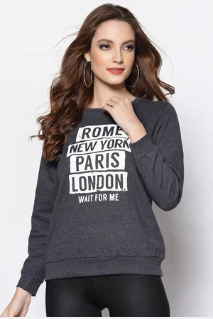 Sera Women Grey Melange Printed Sweatshirt