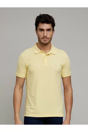 Celio Men Yellow Polo Collar Slim Fit Cotton T-shirt