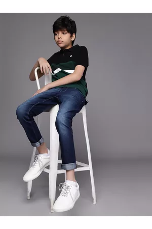 WROGN Boys Navy Blue Skinny Fit Mid-Rise Light Fade Clean Look Stretchable Jeans