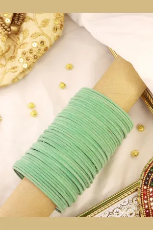 I Jewels Women Set Of 48 Green Solid Metal Velvet Bangles