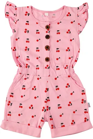 CATCUB Girls Pink & Black Printed Basic Jumpsuit