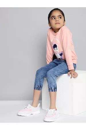 HERE&NOW Girls Blue Clean Look Stretchable Cropped Jogger Jeans