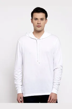 Friskers Men White Pure Cotton Hooded T-shirt