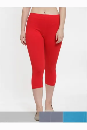 Jinfo Women Red & Grey Pack of 3 Cotton Capris