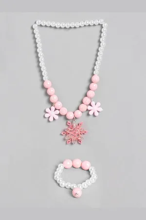 EL REGALO Girls White & Pink Floral Beaded Jewellery Set