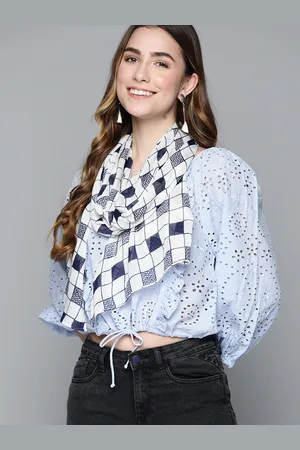 Mast & Harbour Women White & Navy Blue Checked Stole