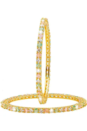 Shivansh Women Set of 2 Gold Plated Pink & White AD Studded Bangles