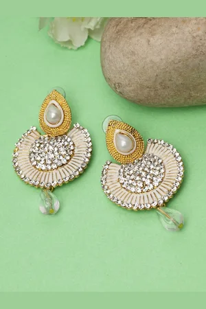 ANIKAS CREATION White Gold-Plated Contemporary Chandbalis