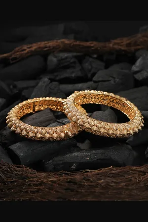 Adwitiya Collection Set Of 2 24CT Gold-Plated White Stone-Studded Bangles