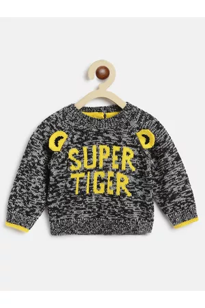chicco Boys Grey & Yellow Typography Printed Pullover