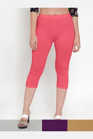 Jinfo Women Peach-Coloured & Green Pack Of 3 Solid Capris