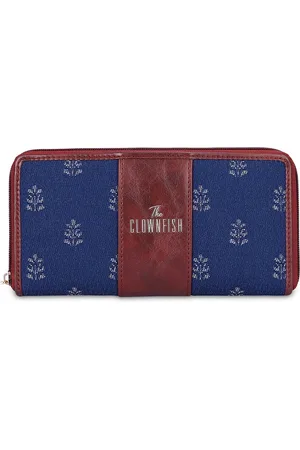 THE CLOWNFISH Aria Women Navy Blue & Brown Floral Zip Around Wallet