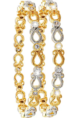 Shivansh Set Of 2 Gold-Plated & American Diamond CZ Solitaire Bangles