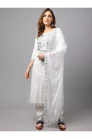 Tulsattva Women White Floral Printed Kurta with Trousers & With Dupatta