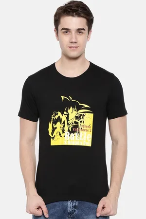 Bushirt Men Black Yellow Printed Round Neck Pure Cotton T-shirt