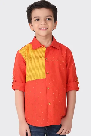 Fabindia Boys Orange & Yellow Printed Cotton Casual Shirt