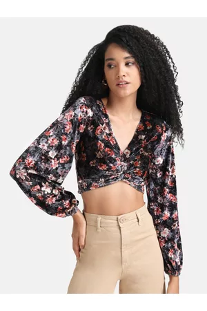 Blouson Wrap Top - Black Floral